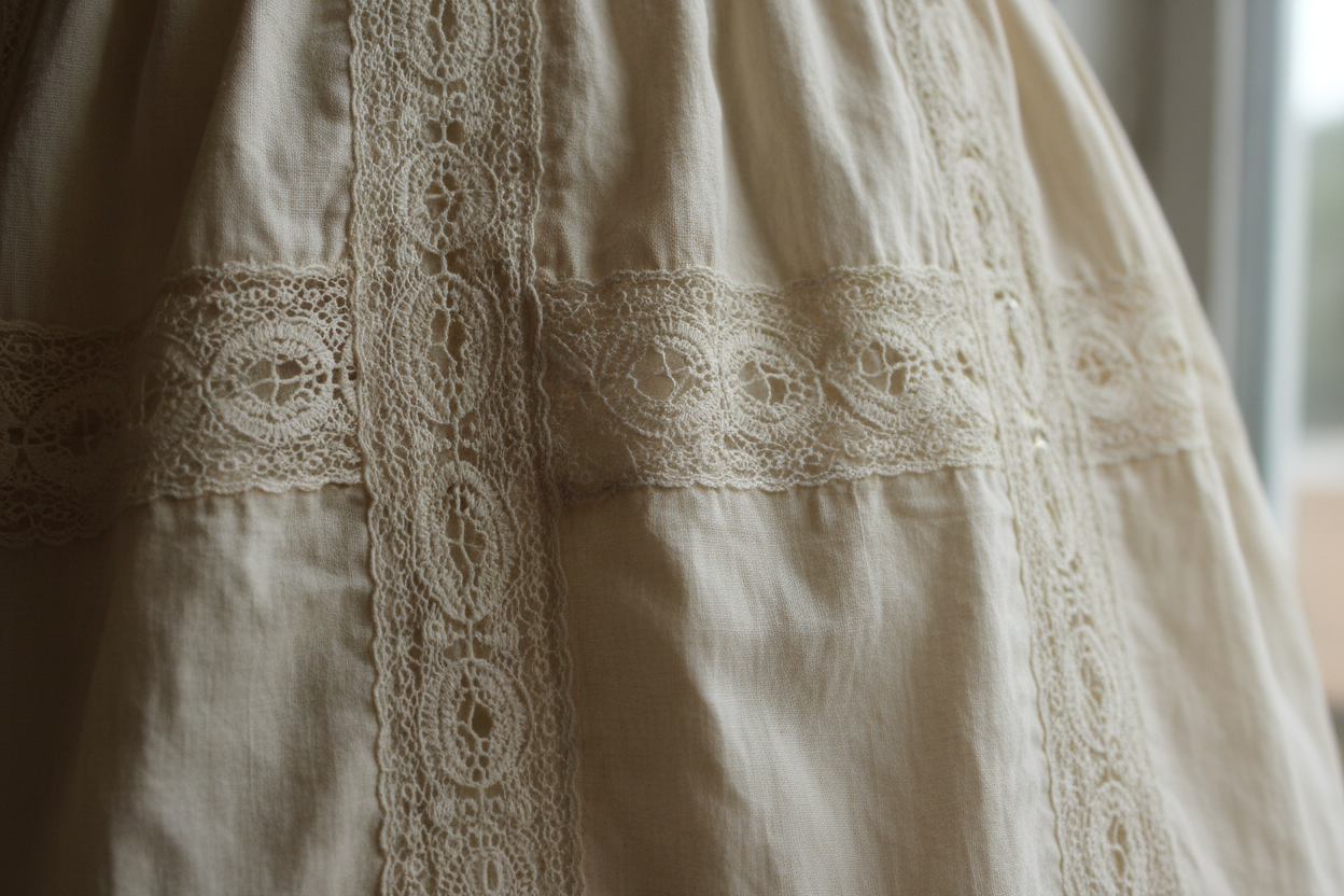 Insertion lace detail on vintage garment