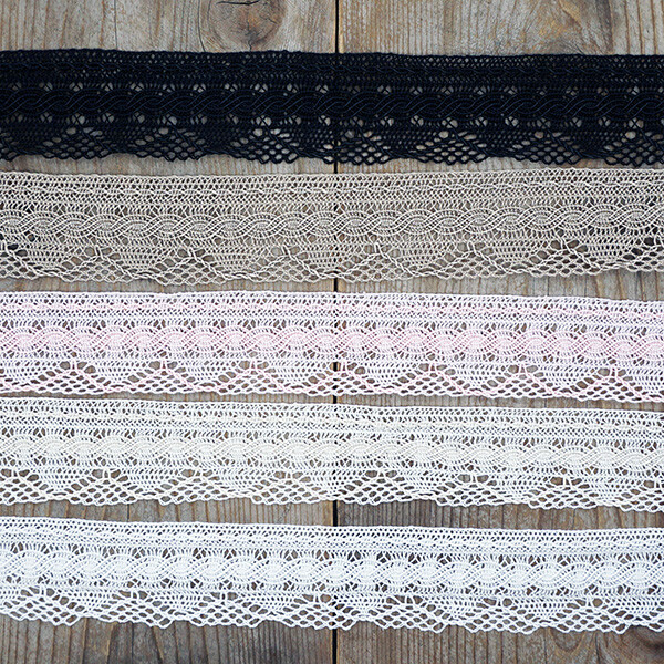 1 1/4 Cotton Crocheted Lace - white, ivory, pink, taupe, black