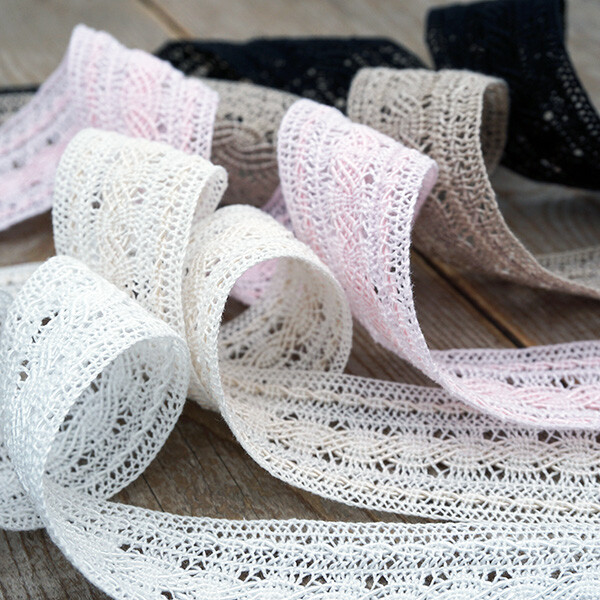 1 1/8 Cotton Crocheted Lace - white, ivory, pink, taupe, black