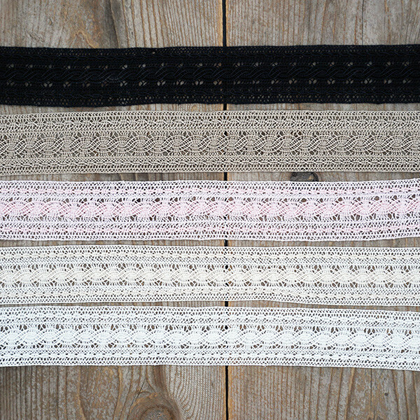 1 1/8 Cotton Crocheted Lace - white, ivory, pink, taupe, black - Sew  Vintagely
