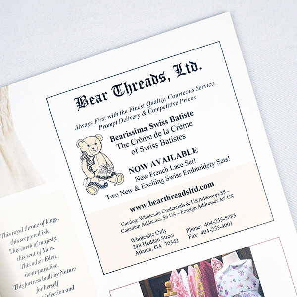 Bear Threads Ltd ad in Classic Sewing Magazine