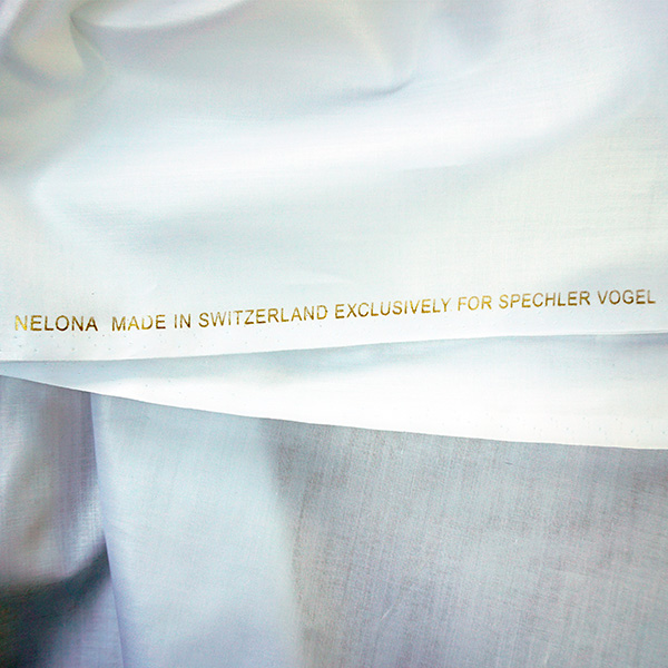 nelona made in switzerland gold lettering on fabric selvage