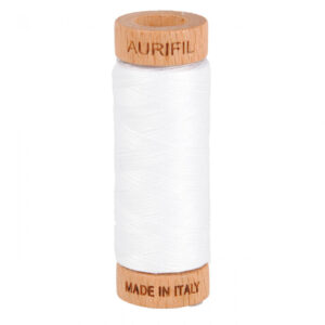 Spool of Aurifil 80wt white thread